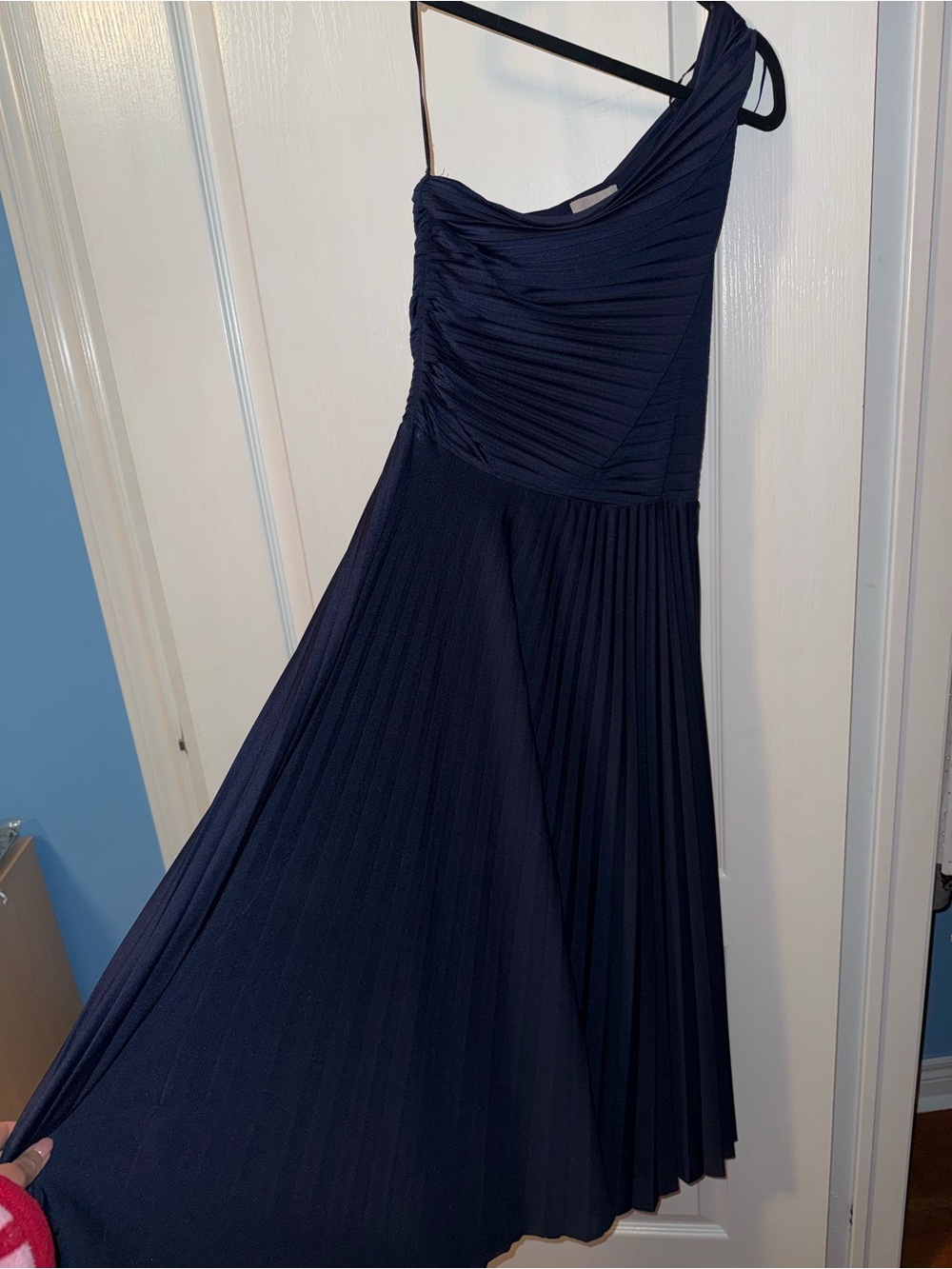 H&M One-Shoulder Pleated Navy One Shoulder Dress